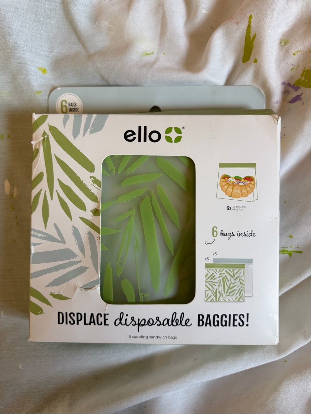 ello Green Leaf Disposable Sandwich Bags - 6 Pack
